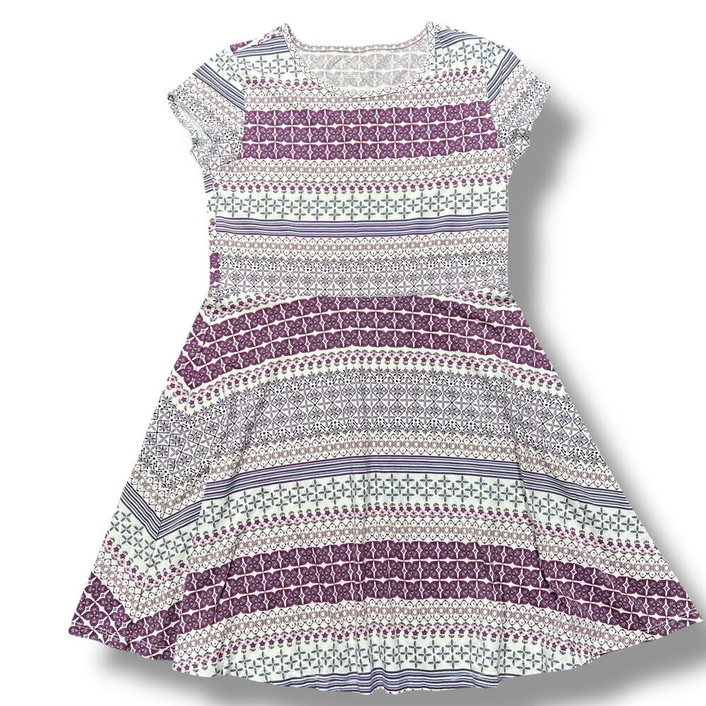 Childrens Place Girls T Shirt Dress Geo Print Purple Pink Fit and Flare XL